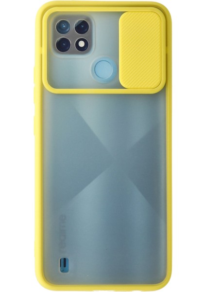 Realme C21 Kılıf Palm Buzlu Kamera Sürgülü Silikon - Sarı 300099