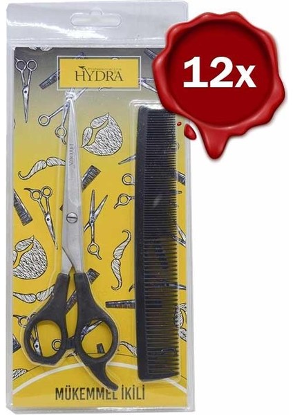 Hydra Mükemmel İkili Profesyonel Berber Makası+Tarak Set 12 Adet