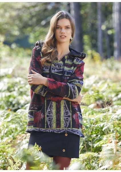 Etnik Desenli Kapüşonlu Sweatshirt Bordo fiyatları