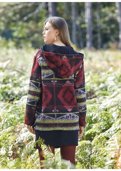 Etnik Desenli Kapüşonlu Sweatshirt Bordo fırsatları