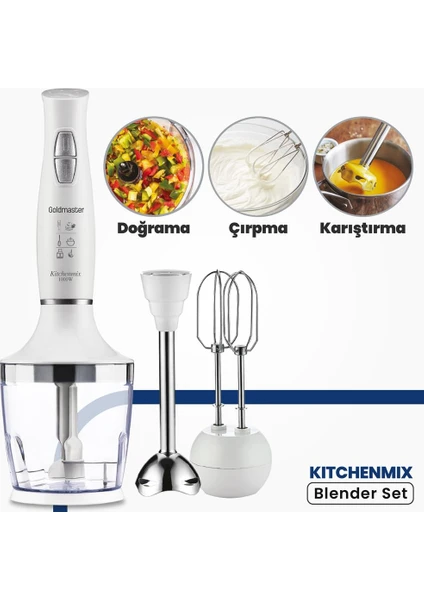 Kitchenmix 1000W Güçlü Motor Turbo Hız Ayarlı 3 In 1 Blender Set Beyaz IN6140