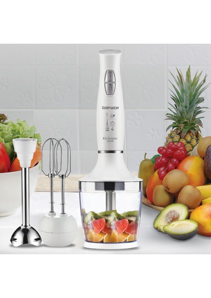 Kitchenmix 1000W Güçlü Motor Turbo Hız Ayarlı 3 In 1 Blender Set Beyaz IN6140