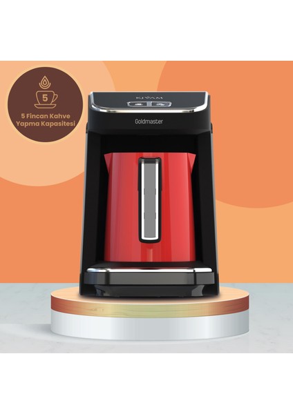 : Goldmaster Prokıvam Kırmızı Geniş Hazne Çelik Cezveli Akıllı Yerleştirmeli Türk Kahve Makinesi GM9900K