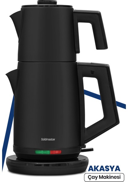 Akasya Siyah XL 2200 Watt Patentli Damlatmayan Tasarımı Paslanmaz Çelik Çay Makinesi ve Su Isıtıcısı