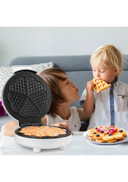 Creme 1000W Taşmayı Önleyen Derin Plakalı Aşırı Isınmaya Dayanıklı Waffle Makinesi Beyaz