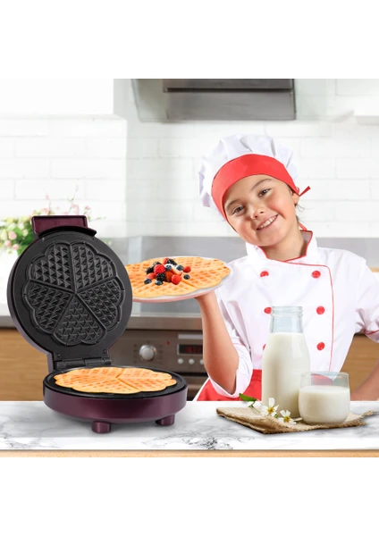 Sweet 1000W Taşmayı Önleyen Derin Plakalı Aşırı Isınmaya Dayanıklı Waffle Makinesi Mor