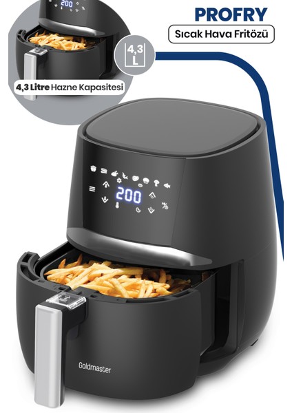 Profry Dijital Dokunmatik 8 Ön Programlı 4.3 Litre Airfryer Yağsız Kızartma Sıcak Hava Fritöz GM7467