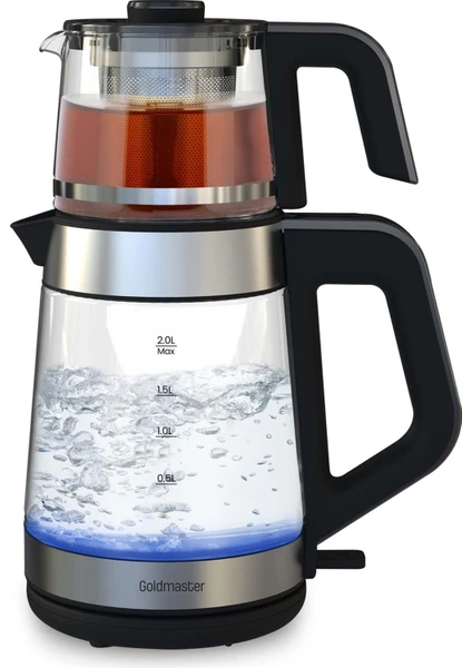 GM-8325 Deluxe Kettle Özellikli Cam Inox Çay Makinesi