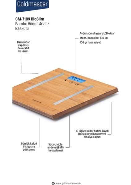 GM7189 Prolight Vücut Analiz Bambu Baskül