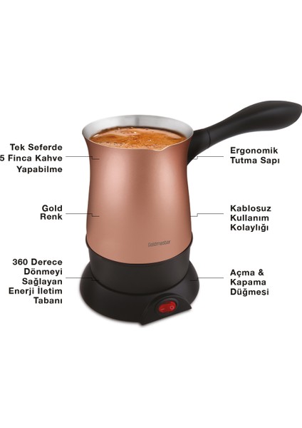 Keyf-I Sefa Gold 5 Fincan Kapasiteli Paslanmaz Çelik Elektrikli Cezve IN-6307G fiyatları