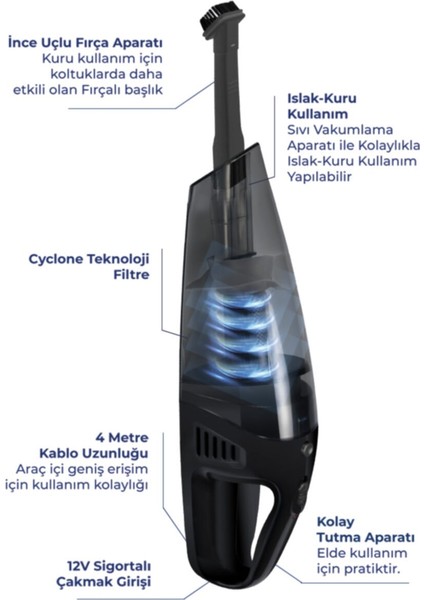 GM-7554 Automax Araç Tipi Elektrik Süpürgesi - Siyah