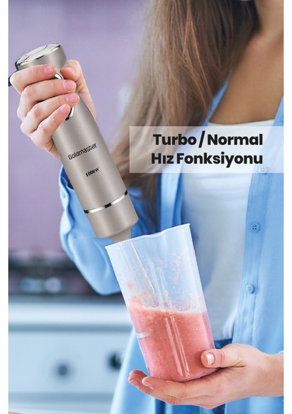 Projoy 4 Bıçaklı Sessiz 2 Kademeli Paslanmaz Çelik 1000W El Blender BY-5214R