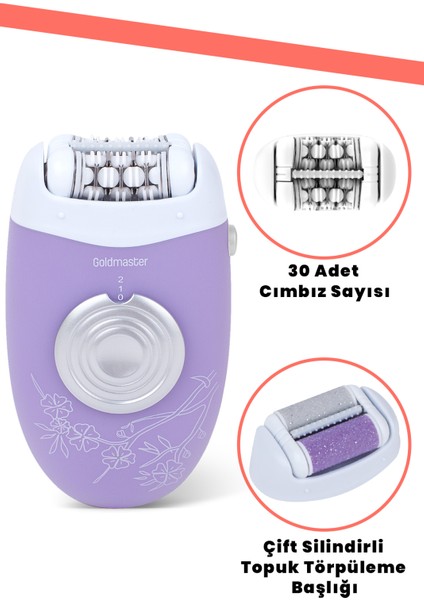 Lavin Epilatör Mor Renkli 30 Cımbızlı Kablosuz Kullanım 1.5 Saat Şarj Süresi