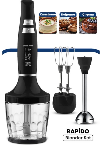 GM-7265 Rapido 1500 W Blender Set Siyah
