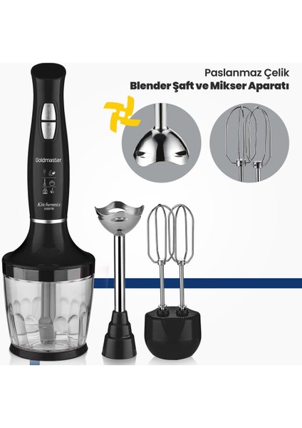 Kitchenmix IN-6140S  1000W Güçlü Motor Turbo Hız Ayarlı 3 In 1 Blender Set Siyah