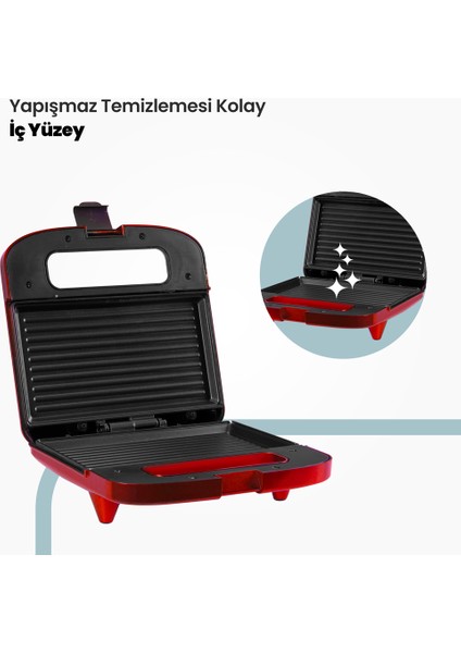 Nice 750W Isınmaya Dayanıklı Tost ve Izgara Makinesi Kırmızı In 6406