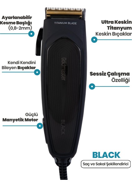   Goldmaster GM-8197 Black Saç Kesme Makinesi Titanyum Bıçak