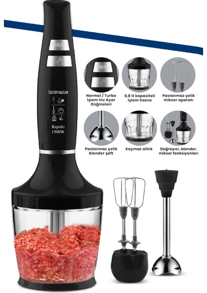 GM-7265 Rapido 1500 W Blender Set Siyah