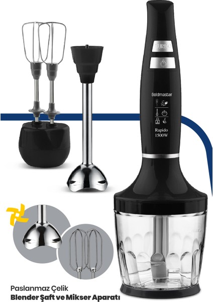 GM-7265 Rapido 1500 W Blender Set Siyah