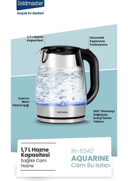 Aquarıne 1.7 Lt Işıklı Cam Kettle Su Isıtıcı IN-6342 fırsatları