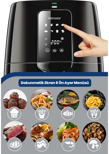 Cookfry Dijital Dokunmatik 8 Ön Programlı Airfryer Yağsız Sıcak Hava Fritöz