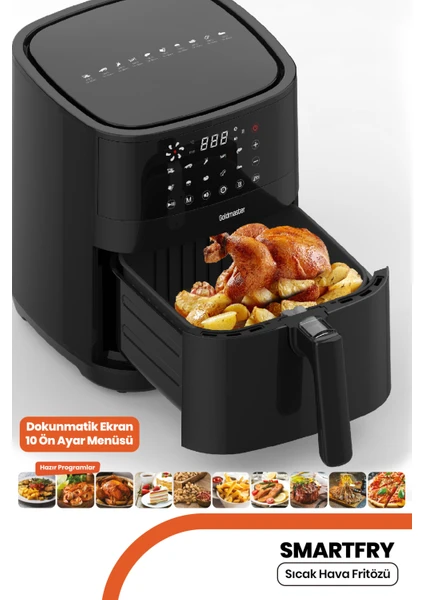 Smartfry Dijital Dokunmatik 10 Ön Ayarlı 6 Litre Airfryer Yağsız Kızartma Sıcak Hava Fritöz