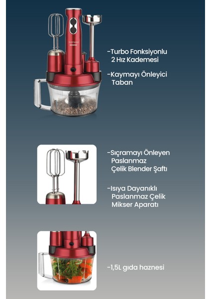 GM-7239VK Elenamax Kırmızı Mutfak Robotu