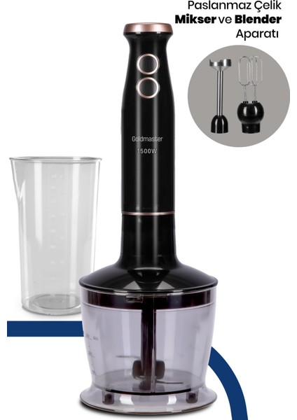 GM7271 Bestblend 1500 Watt 4 Bıçaklı Paslanmaz 3 In 1 Blender Seti