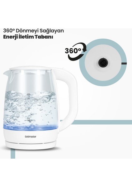 Blue 1.7 Lt Işıklı Cam Kettle Su Isıtıcı Beyaz In 6334 fiyatları