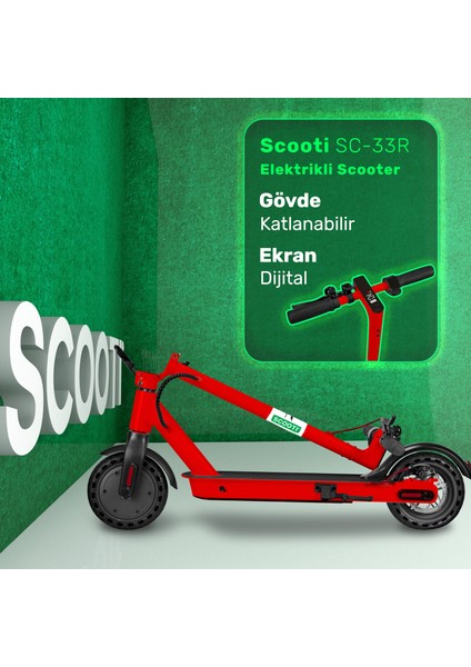 SC33R Kırmızı Katlanabilir Farlı Elektrikli Scooter