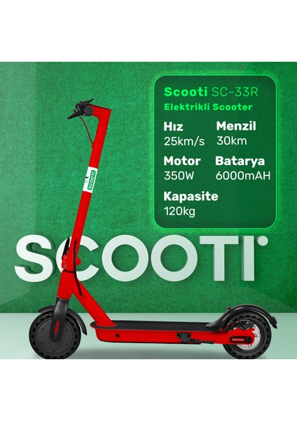 SC33R Kırmızı Katlanabilir Farlı Elektrikli Scooter