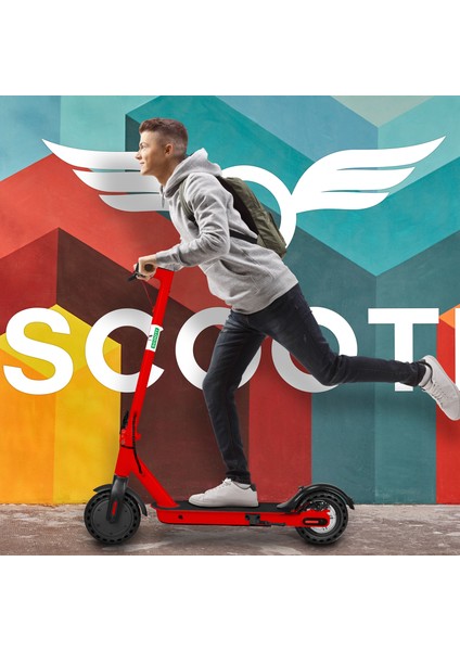 SC33R Kırmızı Katlanabilir Farlı Elektrikli Scooter