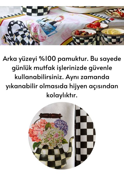 Mackenzie Model Damalı ve Pembe Çiçek Desenli 2 Adet Mutfak Havlusu Luxury Dekor Kurulama Bezi