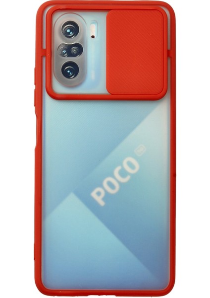 Xiaomi Poco F3 Kılıf Palm Buzlu Kamera Sürgülü Silikon - Kırmızı 300099