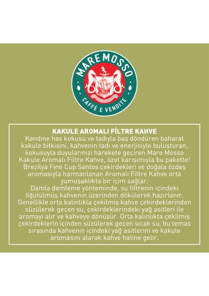 Mare Mosso Kakule Aromalı Öğütülmüş Filtre Kahve 200 Gr.