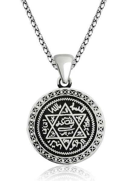 925 Ayar Gümüş Süleyman Mührü Gümüş Kolye