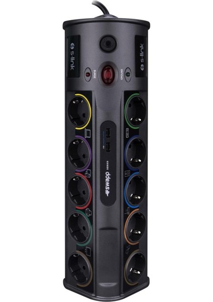 Swapp SWV-PRZ010 1.8m 1860 Joule 1.5mm 2 USB Port 2.1A/5V 16A 250V 3680W 10LU Akım Kor.priz