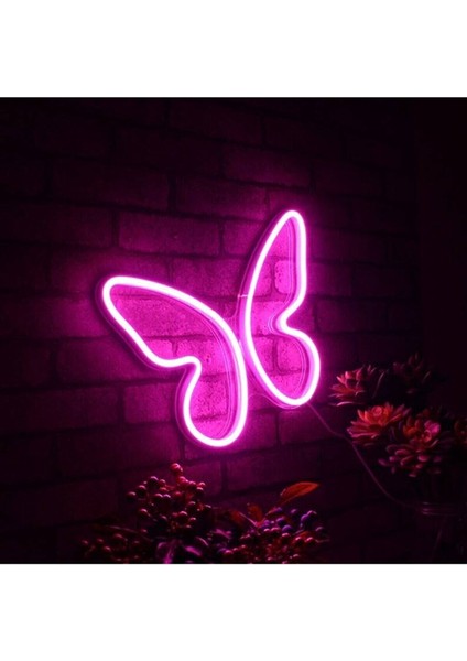 Pembe Kelebek Neon LED