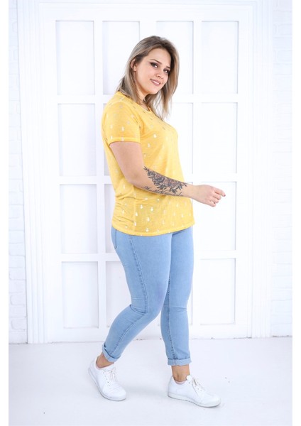 Ananas Baskı Yağ Yıkama Tshirt-Sarı fiyatları