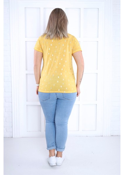 Ananas Baskı Yağ Yıkama Tshirt-Sarı indirimleri