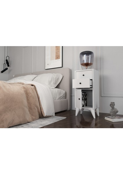 Kapaklı 2 Çekmeceli Ayaklı Beyaz Komodin Çıtasız KMD-1061-Ç modelleri