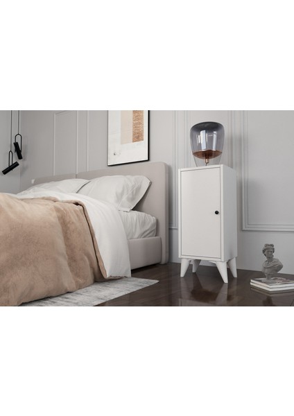 Raflı Kapaklı Ayaklı Beyaz Komodin Çıtasız KMD-1063-Ç fiyatları