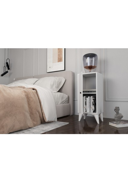 Raflı Kapaklı Ayaklı Beyaz Komodin Çıtasız KMD-1063-Ç modelleri