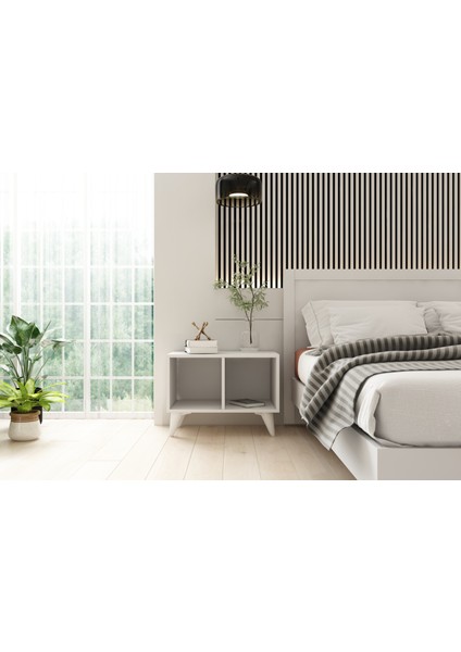 Raflı Ayaklı Beyaz Komodin KMD-1065