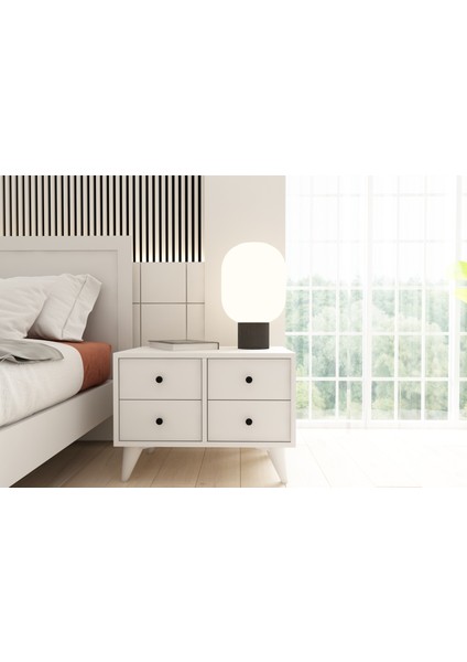 4 Çekmeceli Ayaklı Beyaz Komodin Çıtasız KMD-1067-Ç
