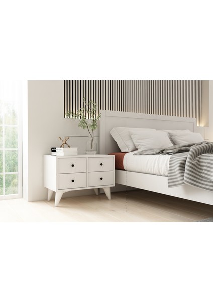 4 Çekmeceli Ayaklı Beyaz Komodin Çıtasız KMD-1067-Ç fiyatları