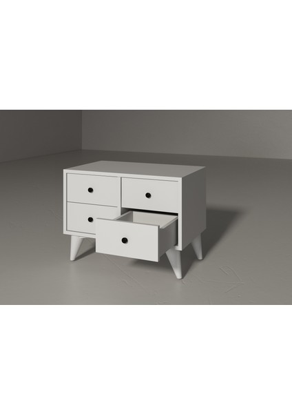 4 Çekmeceli Ayaklı Beyaz Komodin Çıtasız KMD-1067-Ç modelleri