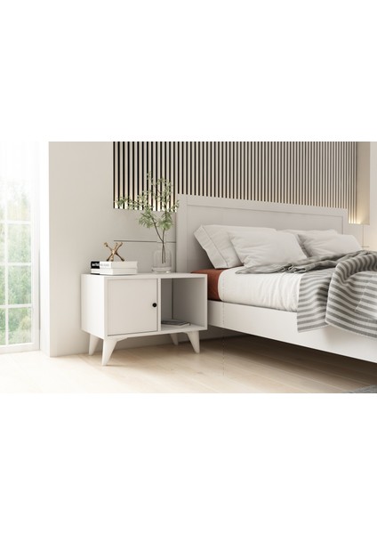 Raflı Kapaklı Ayaklı Beyaz Komodin Çıtasız KMD-1069-Ç fiyatları