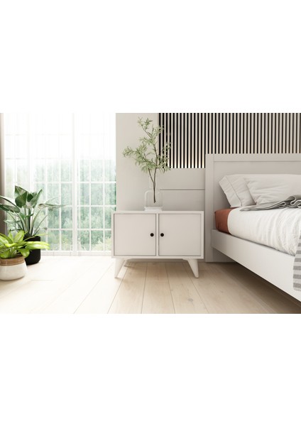 2 Kapaklı Ayaklı Beyaz Komodin Çıtasız KMD-1070-Ç