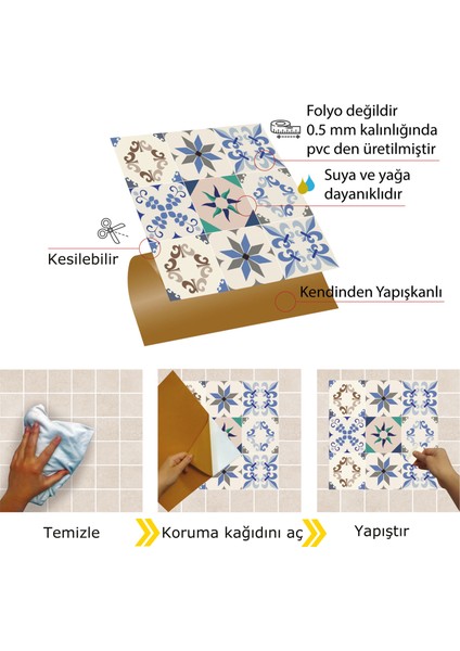 Kendinden Yapışkanlı Mavi Yıldız 9'lu Desenli Pvc Karo 30x30 cm 11 Adet 1m2